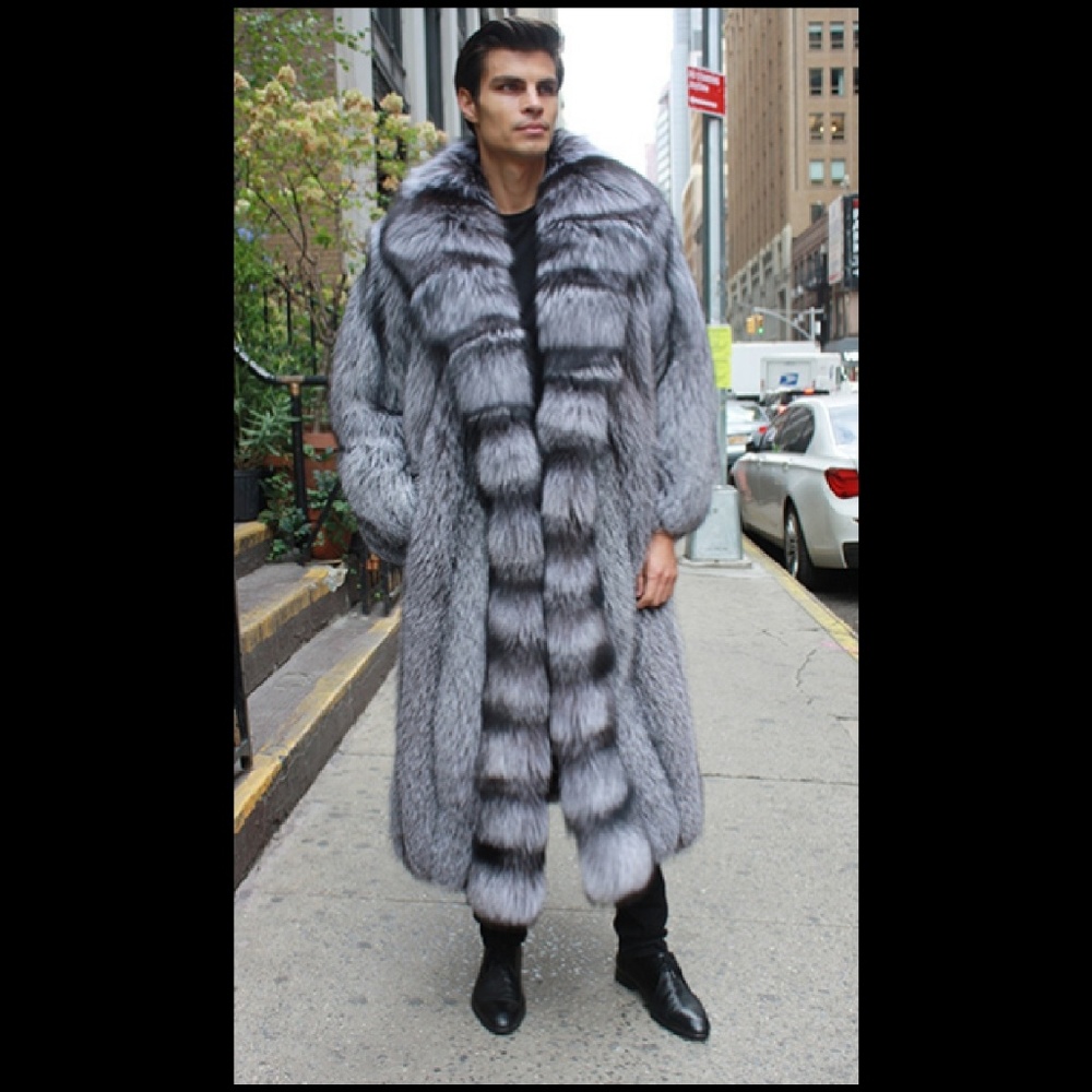 Classic Men's Canadian Silver Fox Fur Coat